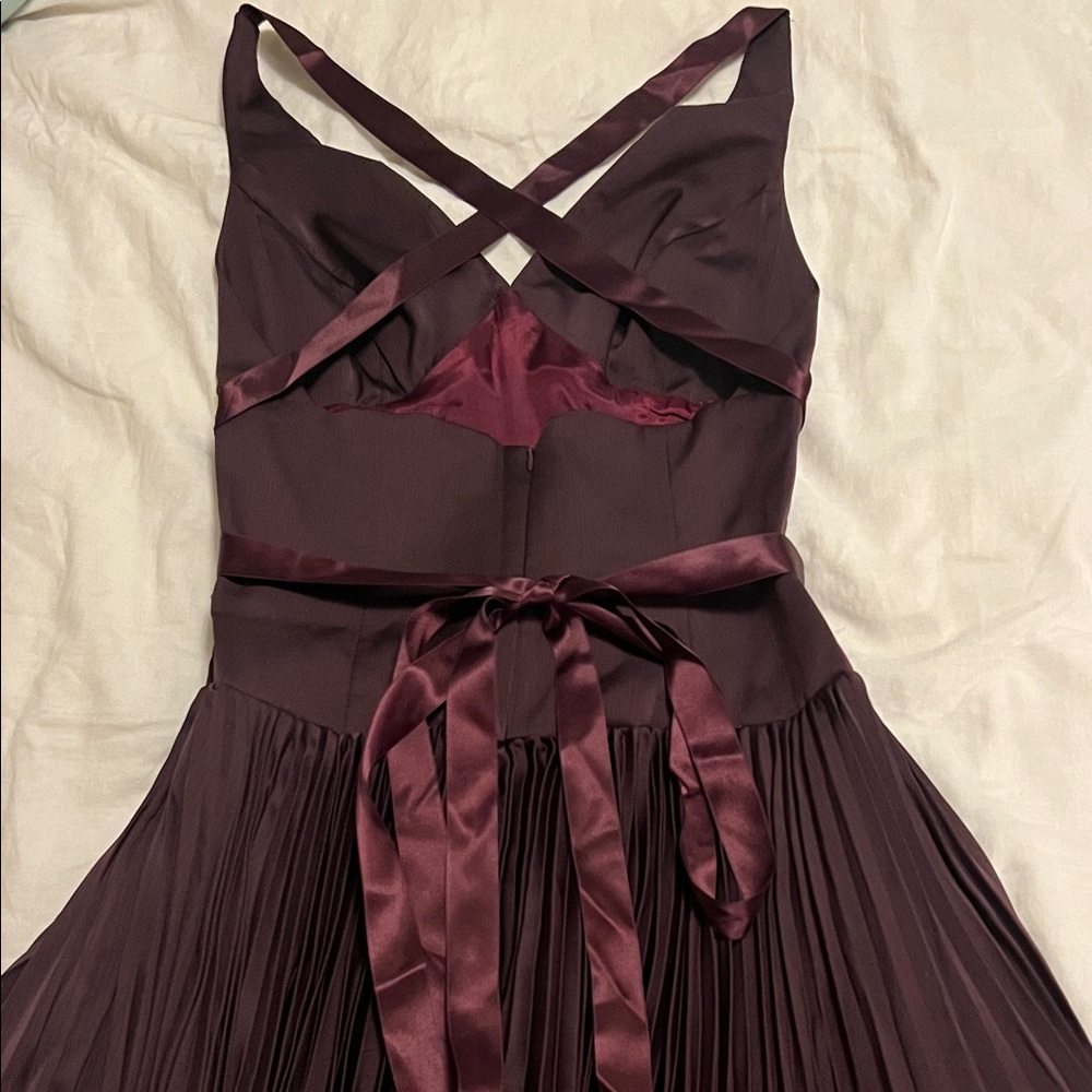 Y2K Lazaro from Barneys plum dress ribbon straps pleats- gorgeous!